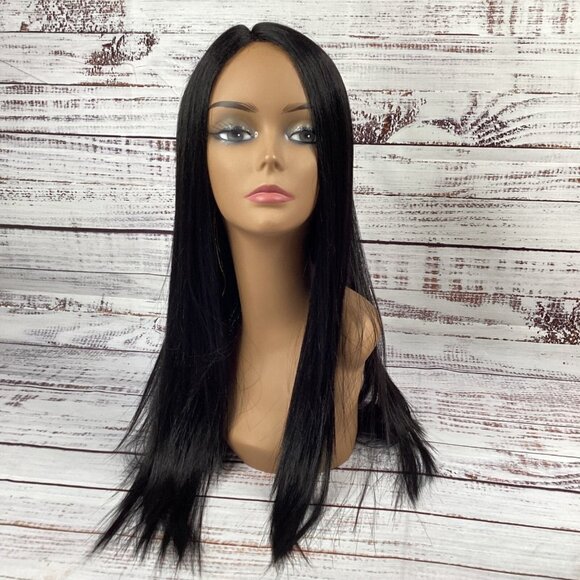 Udin Long Striaight Wig #1B Off Black Lace Part Adjustable Synthetic - Picture 1 of 6